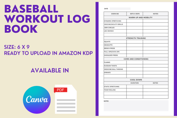 Download Baseball Workout Log Book - KDP Interior - Workout Collection
