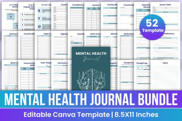 Download Mental Health Journal Bundle Canva Kdp - Bundle Collection